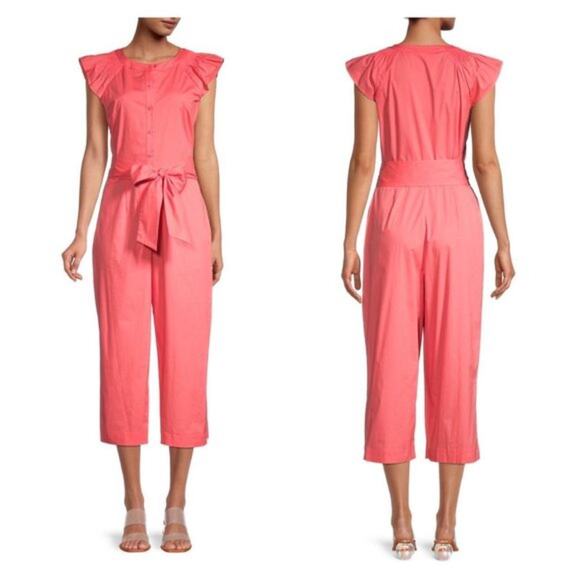 CLEARANCE Gal Meets Glam Pink Cotton Belted Cropped Jumpsuit NO BELT Size 8 - Picture 1 of 13